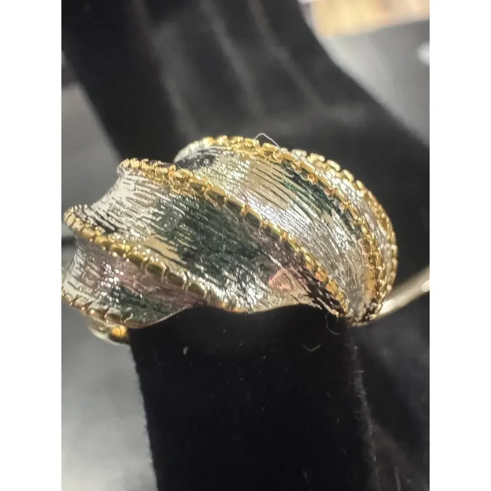 Vintage Two-Tone Sculptural Statement Ring | Silver & Gold Swirl | 7 | 80s/90s